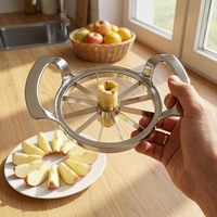 Keukenhulpjes 304 roestvrijstalen appel-snijder, -snijmachine, -schiller en -ontpitter met 12 messen - fruitsnijmachine |   Laserlogo