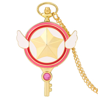 Reloj de bolsillo de cuarzo con forma de llave para niñas, collar, cadena colgante, Cardcaptor, Sakura, Anime japonés