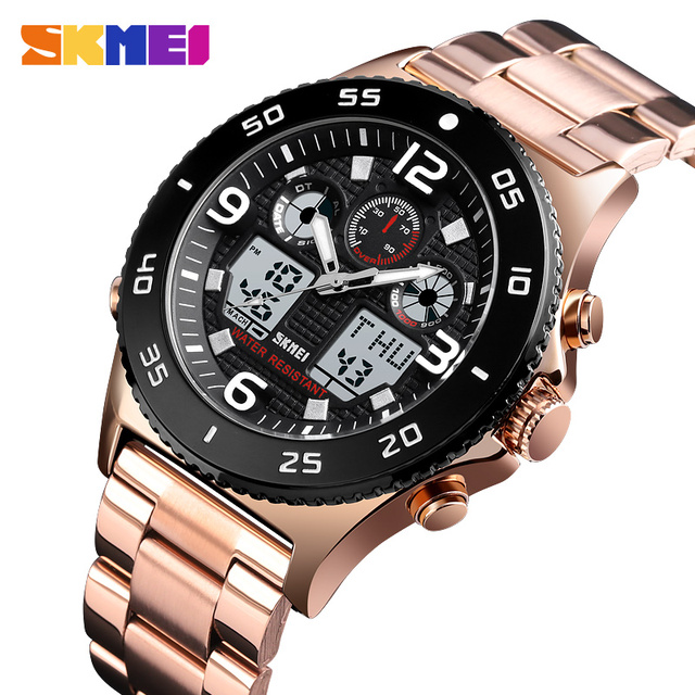 SKMEI 1538 Men Watches Quartz Dual Display Fashion Casual 3Time Multifunction 50M Waterproof 12/24Hour Clock Relogio Masculino