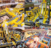 Aire de jeux gonflable Hualong bleu pastel et rose, équipement d'amusement pour enfants de qualité commerciale, multi-zones, pour terrains extérieurs