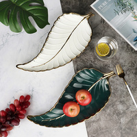 Vaisselle en céramique dorée en forme de feuille, décor personnalisé assiettes de fruits, assiettes de service uniques 1 pièce