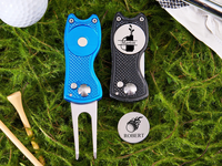 Service OEM ODM : Outil de réparation de divots de golf Switchblade avec incrustation circulaire personnalisée, marqueur de balle magnétique amovible et fourche de green en métal personnalisée