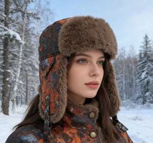 Chapeau en fourrure de lapin <span class=keywords><strong>Rex</strong></span> chaud d'hiver Furbility 2026 pour femmes, fourrure véritable tendance avec du cuir de mouton pour les occasions festives - Product Image 2