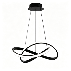 Lustre suspendu noir en forme d'anneaux entrelacés, lustre moderne à LED en boucle pour salon, salle à manger et hall d'entrée - Product Image 2