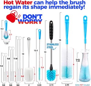 Dài xử lý chai bàn chải thiết lập hẹp cổ làm sạch ống cho phòng thí nghiệm rượu vang decanters bia Nắp chìm nắp bao gồm cho cup - Product Image 4