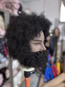 Tête de mannequin <span class=keywords><strong>homme</strong></span> afro avec barbe, 100% <span class=keywords><strong>cheveux</strong></span> humains, tête d'entraînement professionnelle pour la coiffure, idéale pour les tresses bouclées et les coupes. - Product Image 5