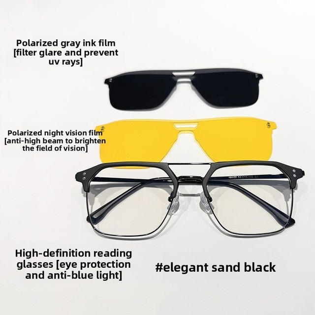 Fashion Sun Glasses 3 in 1 Magnet Eyeglasses Frames Interchangeable Night-vision Glasses Metal Polarized Clip on Sunglasses