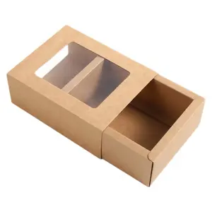 展示窗矩形牛皮纸抽屉盒带空白标签纸板牛皮纸礼品包装商务滑盒