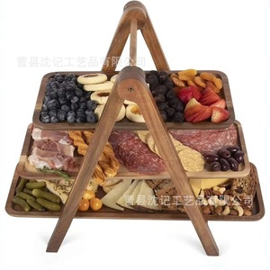 Wooden Three Layer Folding Serving Tray 3 Floors Multi Functional <b>Kitchen</b> Storage Rack For Food Display - Product Image 2