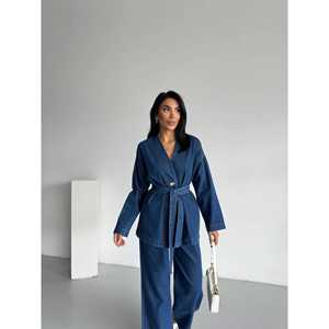 ชุดกิโมโนเดนิม 1801 ลายปักดอกไม้ ผ้าฝ้ายทอ ทรงเข้ารูป ท็อปยาวคลุมเข่า มีไซส์ XS XXS XL XXL สำหรับฤดูร้อน - Product Image 2