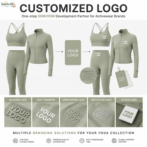 Conjuntos de Yoga de Cintura Alta con Logotipo Personalizado para Mujer, <span class=keywords><strong>Ropa</strong></span> <span class=keywords><strong>Deportiva</strong></span> de Manga Larga de Color Sólido, Top con Cremallera y Leggings para Gimnasio - Product Image 4