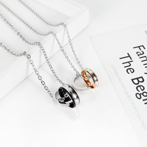 Mode Perhiasan Baja Nirkarat Zirkon Cincin Ganda Liontin Kalung untuk Pria Wanita Pasangan 18K Kalung Berlapis Emas - Product Image 4