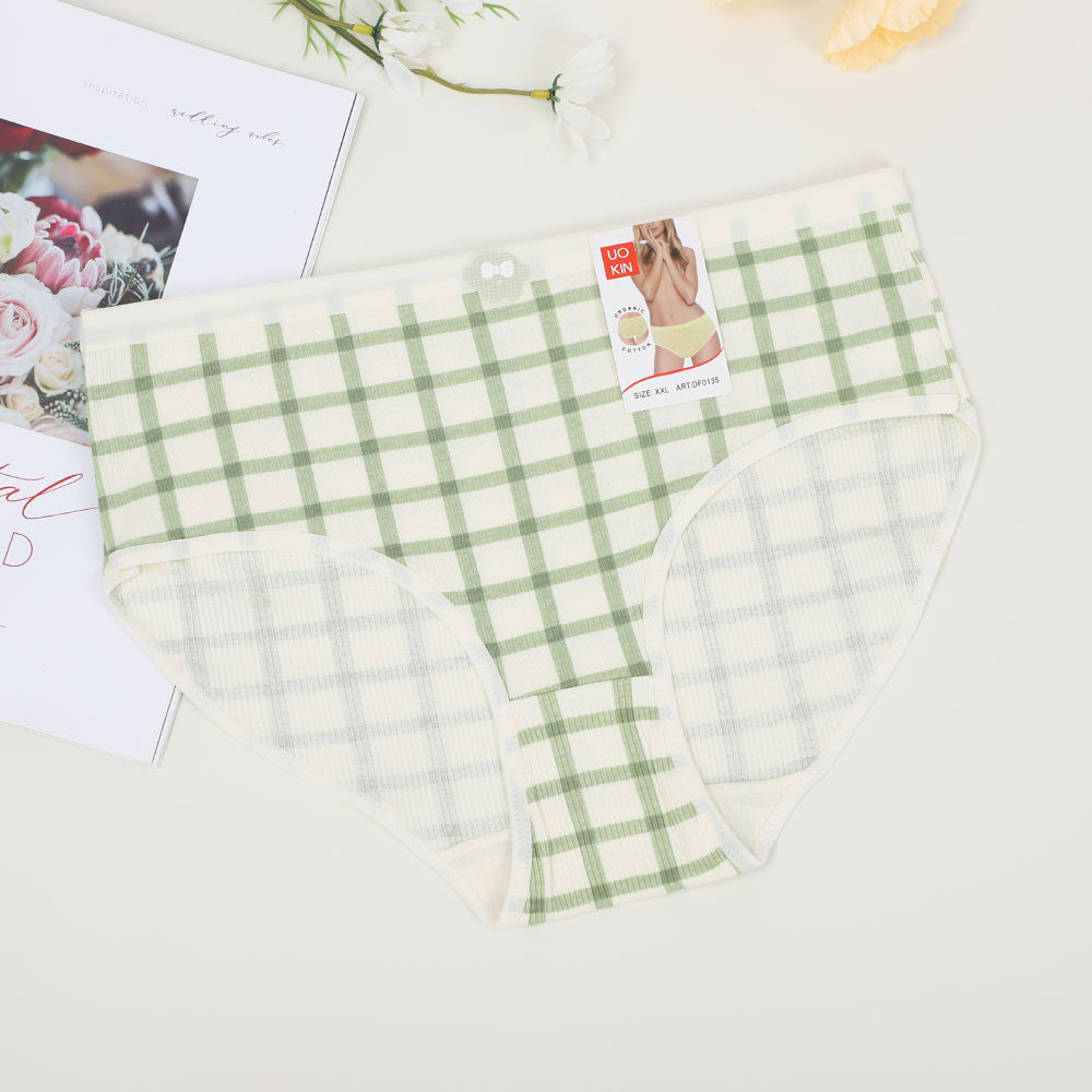 UOKIN Plaid Ladies Panties Pure Cotton Underwear Manufacturer in Wholesale Packs 12pcs Mix Colors and Size in Bulk Sale Adults