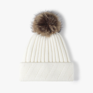 <span class=keywords><strong>Bonnet</strong></span> tricoté d'hiver unisexe pour femmes, <span class=keywords><strong>bonnet</strong></span> de ski chaud avec fausse fourrure, <span class=keywords><strong>pompon</strong></span> sans bord - Product Image 6