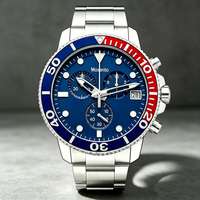 Jam Tangan Quartz Kustomisasi Mewah untuk Pria Bezel Dua Warna Merah dan Biru Mesin ETA Seastar T120 Jam Tangan Kronograf Selam