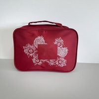 Trousse de Toilette de Voyage Suspendue en Twill Bourgogne, Compartiment Étanche en TPU Transparent, Motif Floral, Crochet Pivotant pour Cosmétiques et Articles de Toilette Féminins