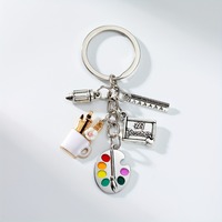 Porte-clés en émail pour professeur d'art, palette de peinture, cadeau de remerciement pour la rentrée scolaire, mini-crayon, règle, breloque, pendentif en métal
