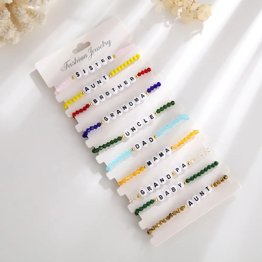 BOHO Multi colour Crystal Beaded Adjustable Bracelet jewelry set custom letters MAMA BABY Bracelet