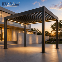 Sistema de Pérgola Motorizada con Estructura de Aluminio Resistente a la Intemperie y Persianas con Control Remoto para Patio Trasero de Villa