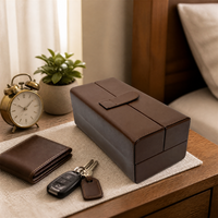 Boîte à montres double ouverture en cuir PU avec doublure en velours doux, organisateur carré multi-emplacements pour bracelets et joncs, emballage cadeau