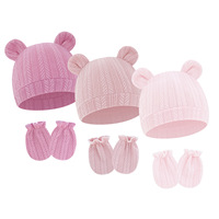 Conjunto de Gorro y Manoplas para Bebé Unisex, Transpirable, de Spandex/Algodón, con Diseño de Orejas de Oso, Guantes Antiarañazos y Gorro