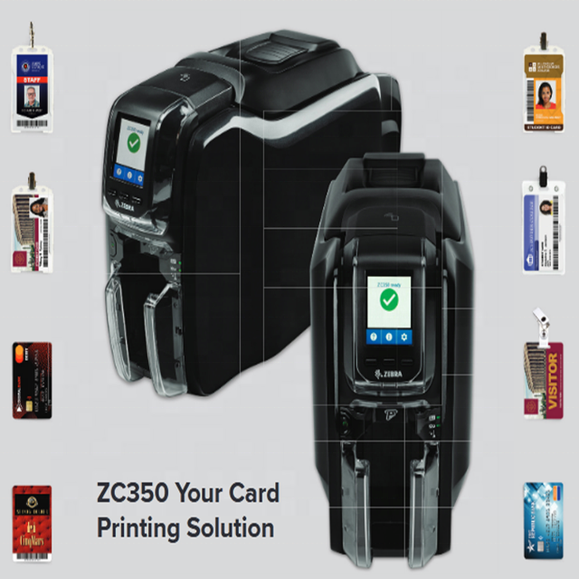 Zebra ZC350 PVC ID Card Printer with Single/Sided & Color/Monochrome Printing CR80 in Stock