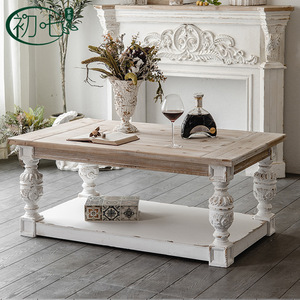 Mesa de Centro de Madera Maciza Estilo Retro Europeo, Rectangular, con Columnas Romanas Talladas, para Sala de Estar, Casa de Huéspedes o Cafetería - Product Image 1
