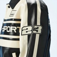 Veste de moto de course élégante pour hommes personnalisée avec manches en cuir patchs en chenille broderie hiver motif de lettres