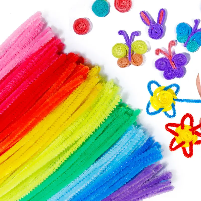 100 pcs Mixed Color Cleaners Craft Pipe Cleaner Sticks 12 inch Long Fuzzy Pipe Cleaners for DIY Art & Craft Supplies