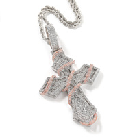 Bijoux Hip Hop TD : Pendentif Croix Épines en Laiton et Zircon, Bijoux Religieux Iced Out pour Hommes et Femmes, Pendentif Hip Hop