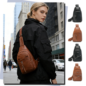 Sac de poitrine de luxe, sac <span class=keywords><strong>bandoulière</strong></span> décontracté tendance, mini sac à téléphone unisexe en cuir PU avec poche antivol et fermeture éclair - Product Image 1