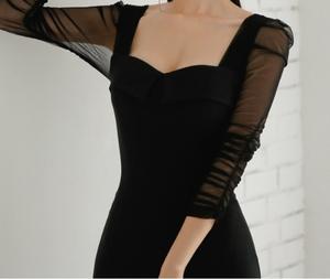 2021 estate nuova versione Coreana del temperamento delle signore low-cut piazza collo del pannello esterno della maglia di modo di cucitura A <span class=keywords><strong>Maniche</strong></span> <span class=keywords><strong>Lunghe</strong></span> Hip <span class=keywords><strong>vestito</strong></span> - Product Image 4