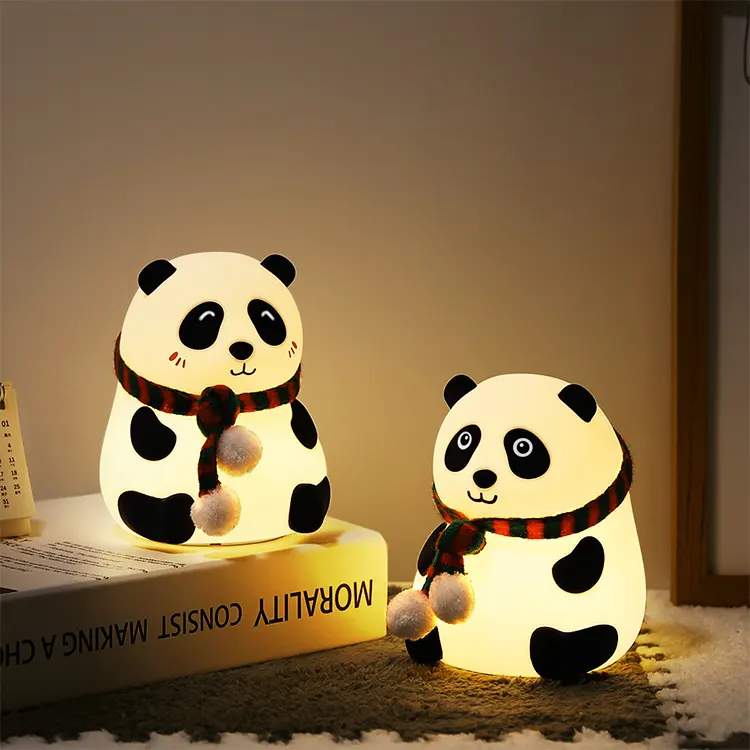 2023 एलईडी प्यारा कार्टून सिलिकॉन पांडा दीपक यूएसबी टच सेंसर रंगीन प्रकाश बेडरूम बेडसाइड रात को प्रकाश के लिए बच्चों बच्चों