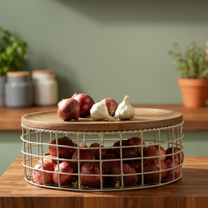 Storage <b>Basket</b> With Wooden Lid Kitchen Food Container Minimalist Design - Product Image 2