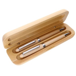 Wooden Flip Top <b>Pen</b> <b>Box</b> Double Slot Square Shape Engraved Gift Packaging For <b>Pen</b> Holders - Product Image 4