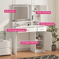 Coiffeuse moderne Mirrotwel avec miroir et bande lumineuse LED à intensité réglable, table de maquillage avec grand tiroir et rangement