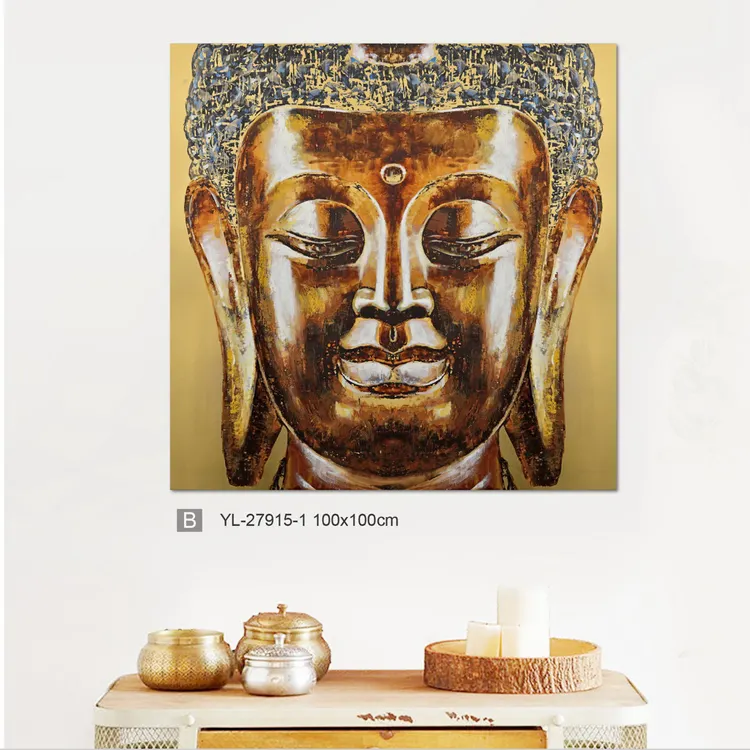 100% Handmade Abstract Buddha Head Oil Artist Hand Painted Buddha Wall Art Oil Painting Canvas