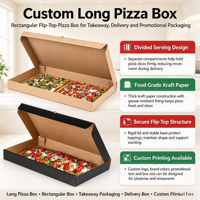 Boîtes à pizza jetables personnalisées, écologiques, en carton ondulé, extra longues et surdimensionnées, avec pelliculage mat, pour la vente en gros