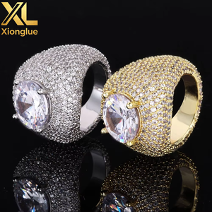 Wholesale Unisex Classic Style <b>Iced</b> Zircon <b>Ring</b> Full Diamond Gold/Silver Plated Alloy Jewelry for Gift Party Anniversary - Product Image 5