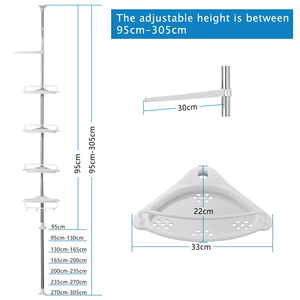 Newest Plastic Bathroom <b>Corner</b> Shelf <b>Storage</b> Rack Plastic Scalable Stainless Steel Bathroom for <b>Storage</b> Rack Triangular Shelf - Product Image 2