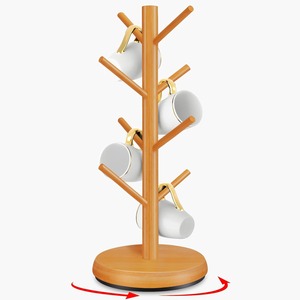 Bamboo <strong>Mug</strong> <strong>Tree</strong> with Thick Base Rotating <strong>Wooden</strong> Coffee <strong>Mug</strong> Holder for Countertop, Sturdy Stand for Large Cups Non-Slip - Product Image 1