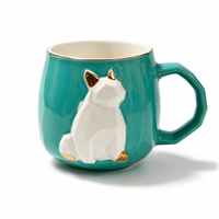 Tasse à café en porcelaine 3D motif animal, grande taille, 450-460 ml, avec accent doré, résistante aux hautes températures, compatible micro-ondes et lave-vaisselle, vente en gros