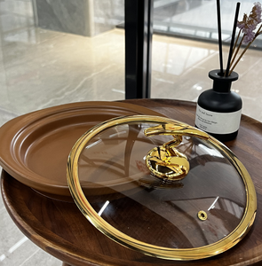 Casserole électrique en céramique à fond plat avec couvercle en verre doré résistant à la chaleur pour hôtel Casserole pour crevettes à l'ail - Product Image 6