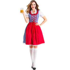 Vestido Dirndl Bávaro para Mujer Adulta, Disfraz de Oktoberfest, Falda a Cuadros Roja y Azul, Delantal, Ropa de Fiesta - Product Image 5