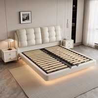Mobilier de Chambre Moderne de Luxe en Bois, Lits Capitonnés Moelleux, Cadre de Lit Double King Size, Design Suspendu Flottant Queen