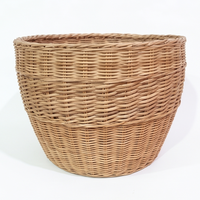 Panier de rangement rond en rotin tressé à la main, panier à linge rustique en osier et corbeille décorative pour le salon