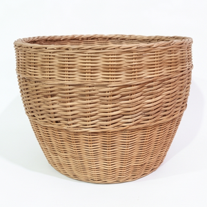 Handwoven Round Rattan Storage <b>Basket</b>, Rustic <b>Wicker</b> <b>Laundry</b> Hamper and Decorative Waste <b>Basket</b> for Living Room - Product Image 1