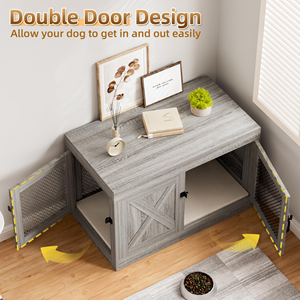 Mueble de Madera <span class=keywords><strong>para</strong></span> Perros, Caseta Interior con Puertas Dobles y Cojín, <span class=keywords><strong>Casa</strong></span> <span class=keywords><strong>para</strong></span> Mascotas de Madera Resistente <span class=keywords><strong>para</strong></span> Perros Medianos - Product Image 3