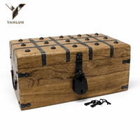 Boîte de rangement en bois rectangulaire, coffre au trésor avec serrure en métal pour les objets de valeur, bijoux, décoration de salon