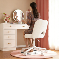 Chaise de bureau pivotante moderne en velours Teddy, dossier creux, cadre blanc, pour la maison, le bureau, la chambre des filles, la coiffeuse